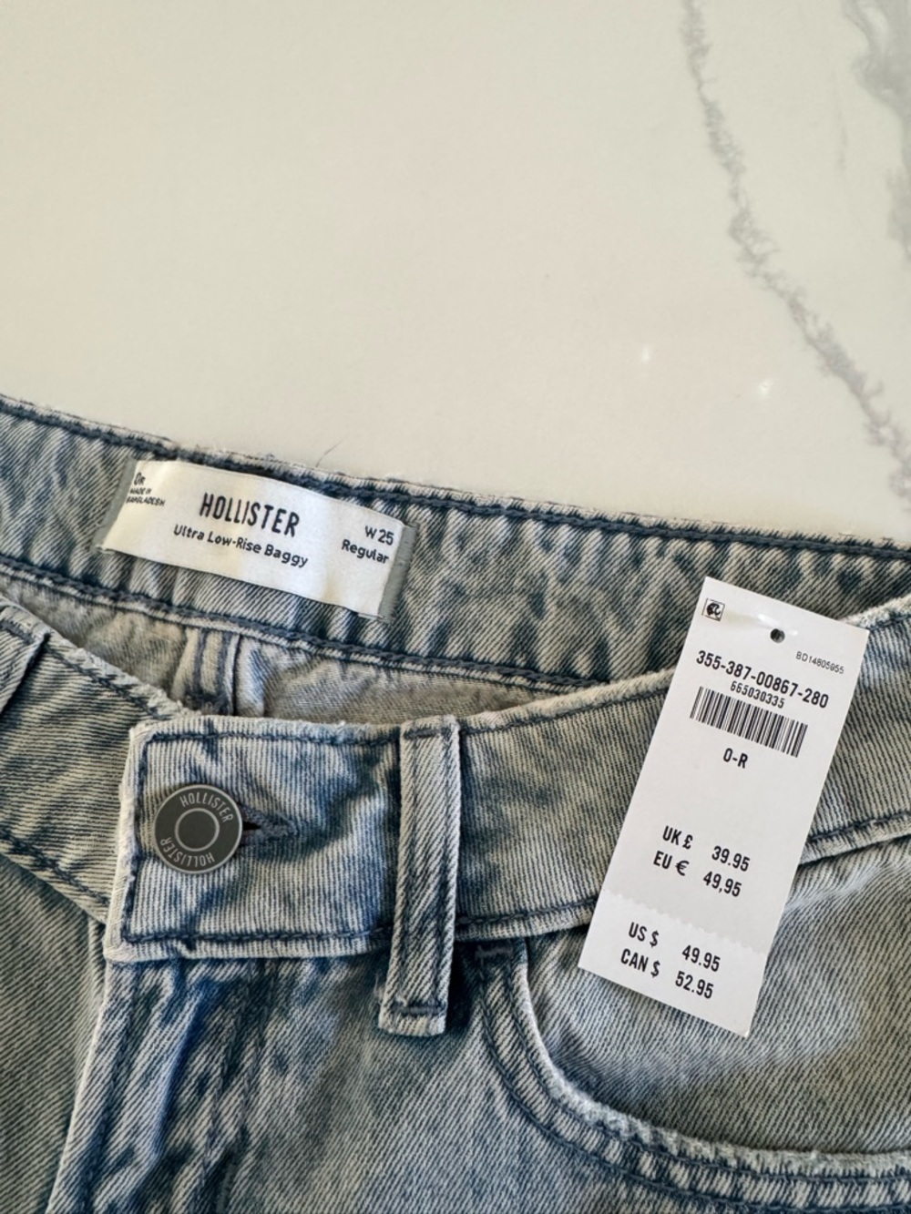 Hollister Ultra Low Rise Light Wash Baggy Jeans Size 0/1 or 25W NEW - Picture 6 of 8